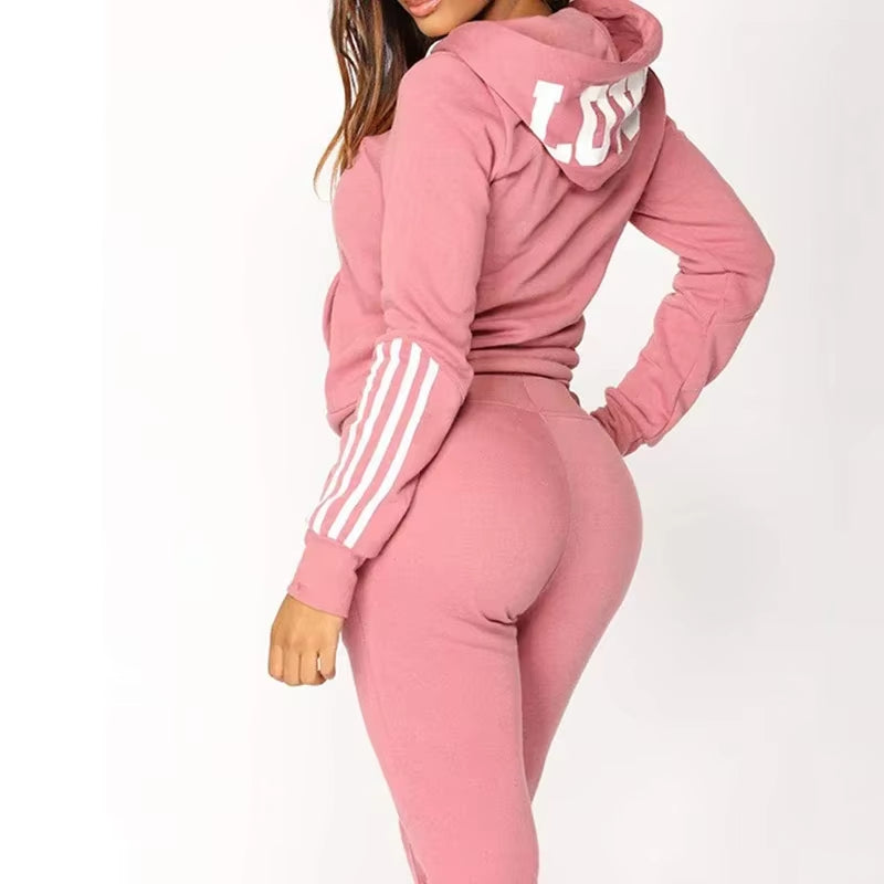 Casual Women'S Tracksuit Printing Zipper Hooded Sweatshirt Sweatpants Set Sports Jogging Woman Clothing Morning Run Sportswear