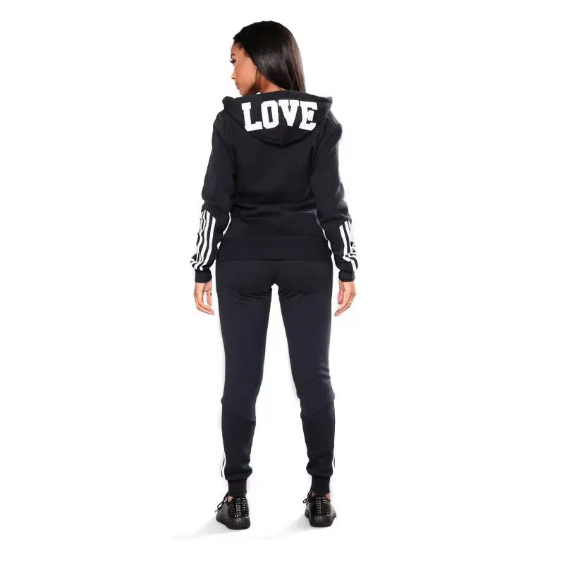Casual Women'S Tracksuit Printing Zipper Hooded Sweatshirt Sweatpants Set Sports Jogging Woman Clothing Morning Run Sportswear