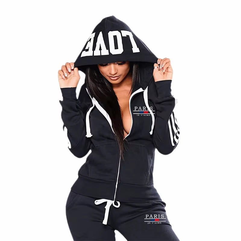 Casual Women'S Tracksuit Printing Zipper Hooded Sweatshirt Sweatpants Set Sports Jogging Woman Clothing Morning Run Sportswear