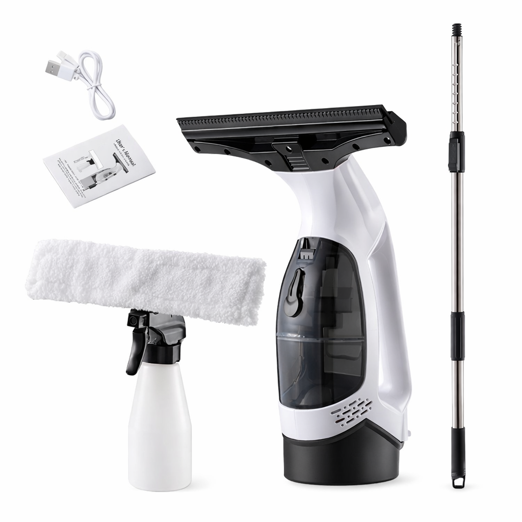 Nettoyeur de vitres électrique sans fil – Spray + Raclette + Aspiration (Rechargeable)