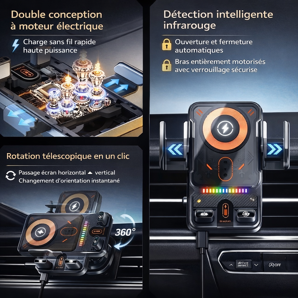 Support téléphone voiture automatique Charge intégrée (360°)