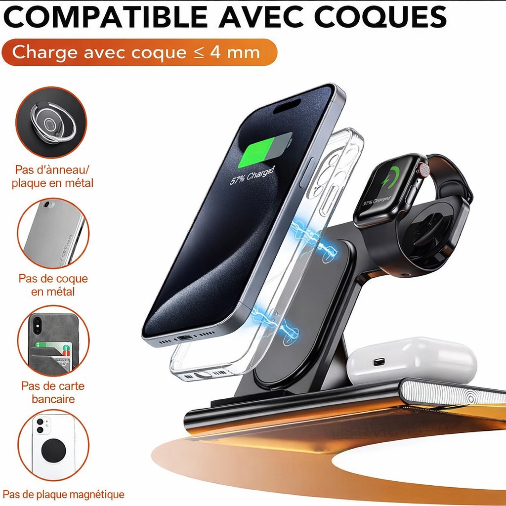 🔋 Chargeur sans fil 3-en-1- iPhone+ Apple Watch + AirPods