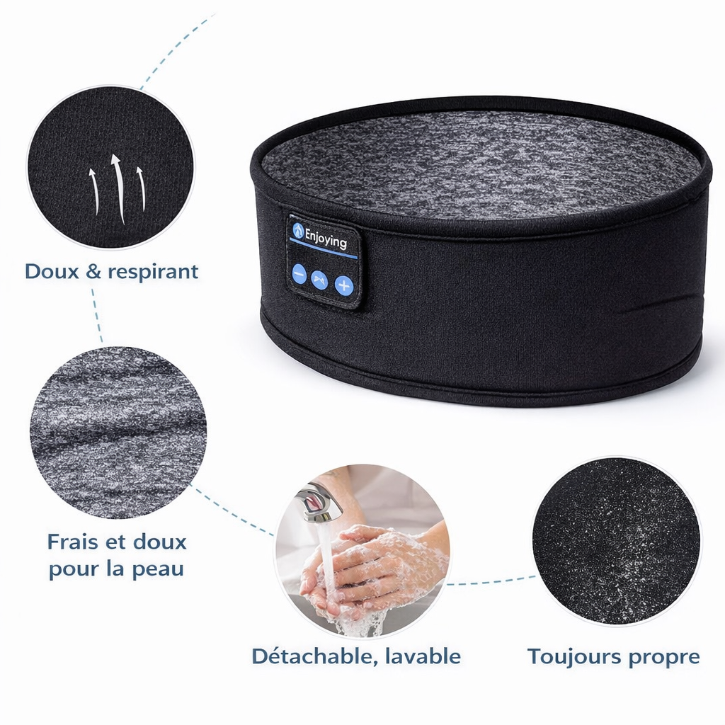 Bandeau Bluetooth pour Dormir – Écouteurs Intégrés Confort Nuit & Voyage