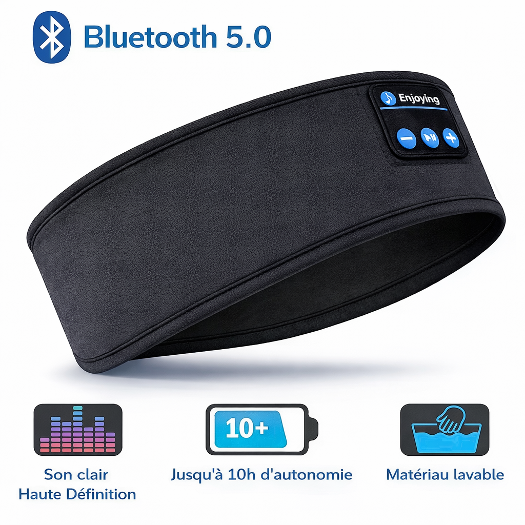 Bandeau Bluetooth pour Dormir – Écouteurs Intégrés Confort Nuit & Voyage