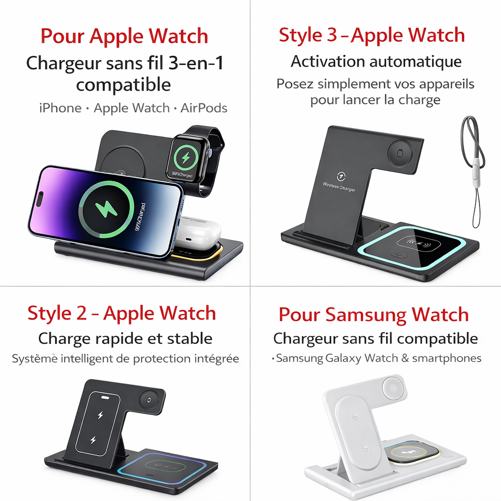 🔋 Chargeur sans fil 3-en-1- iPhone+ Apple Watch + AirPods