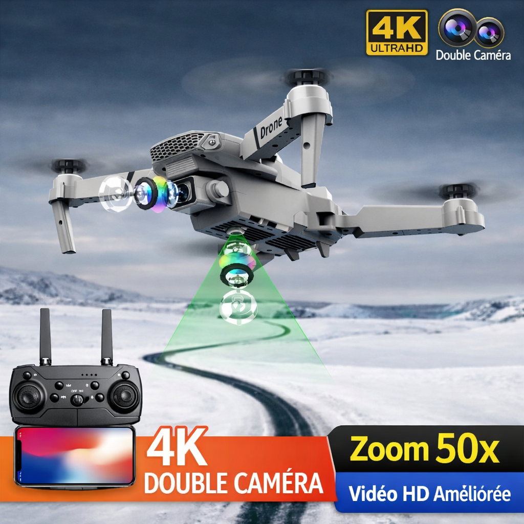 Drone E88 4K – Double caméra & FPV Wi-Fi | Idéal débutant