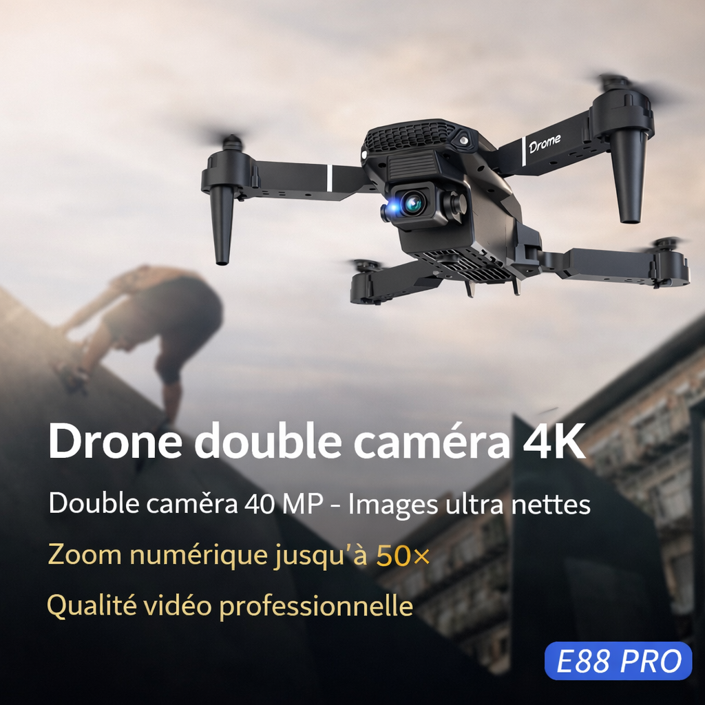 Drone E88 4K – Double caméra & FPV Wi-Fi | Idéal débutant