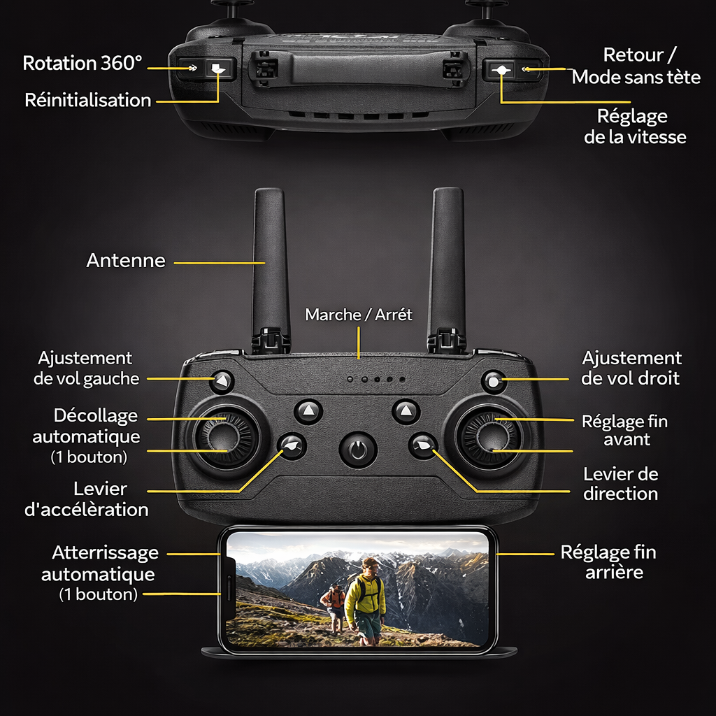 Drone E88 4K – Double caméra & FPV Wi-Fi | Idéal débutant