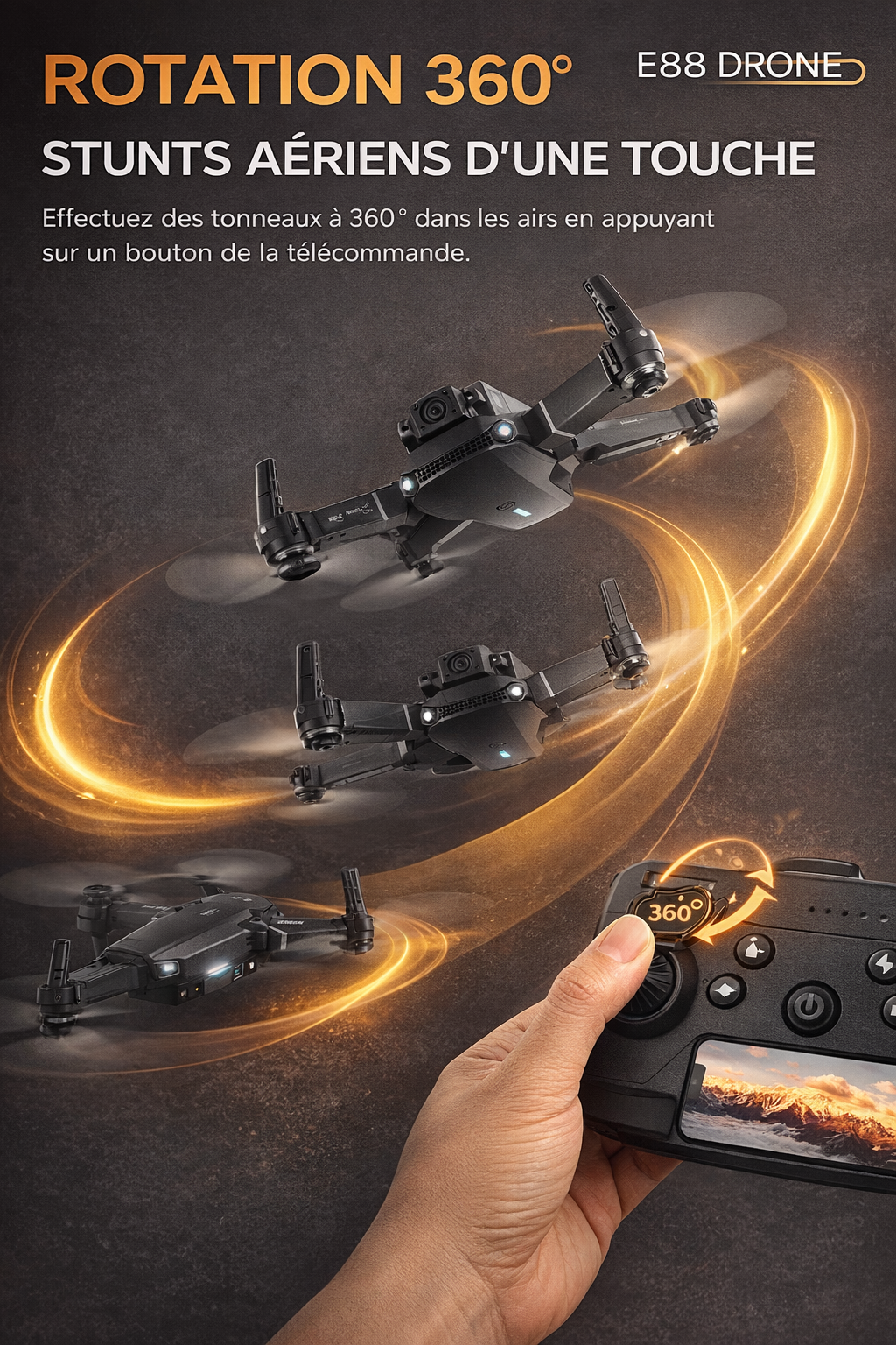 Drone E88 4K – Double caméra & FPV Wi-Fi | Idéal débutant