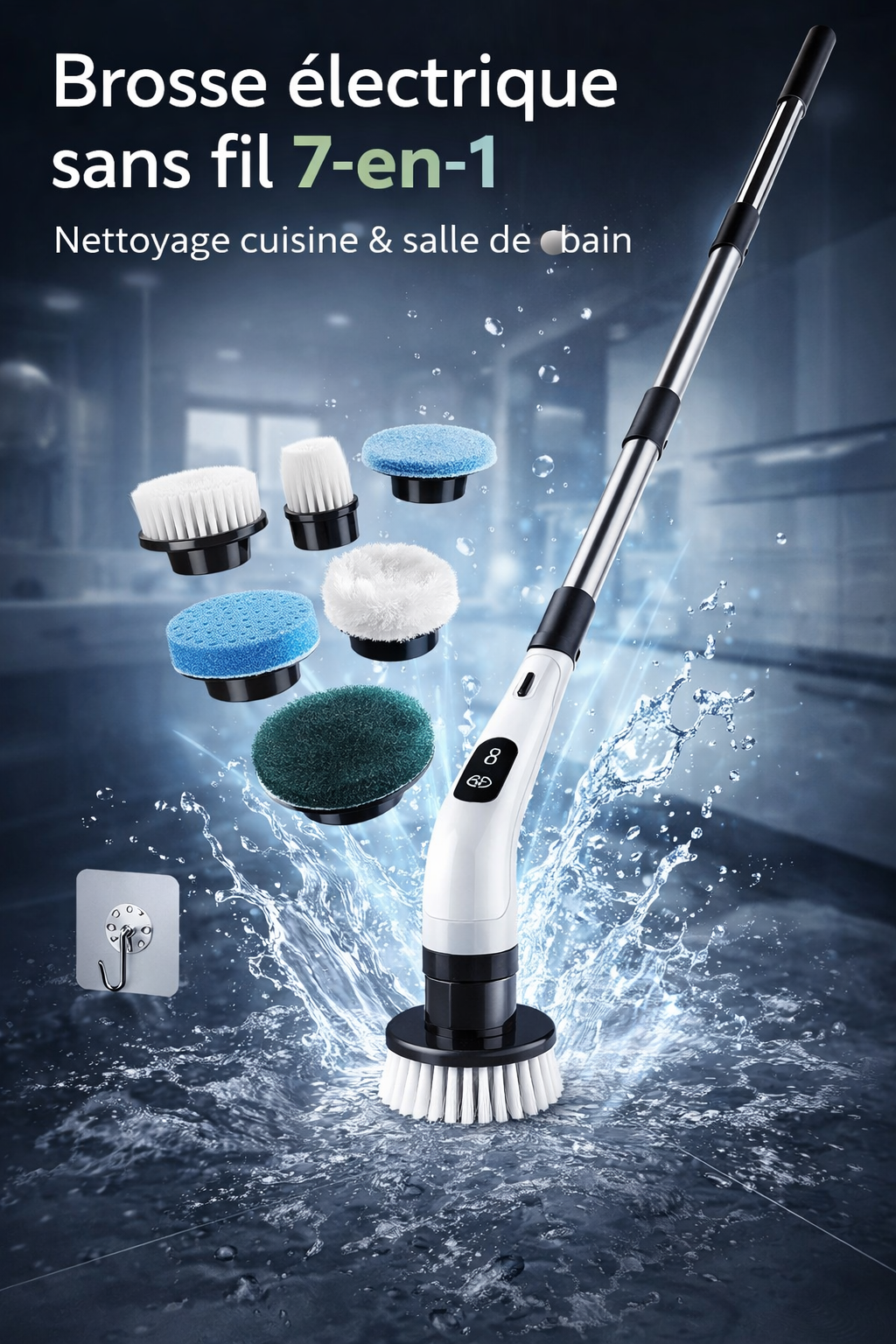 Brosse électrique sans fil 7-en-1 – Nettoyage cuisine & salle de bain