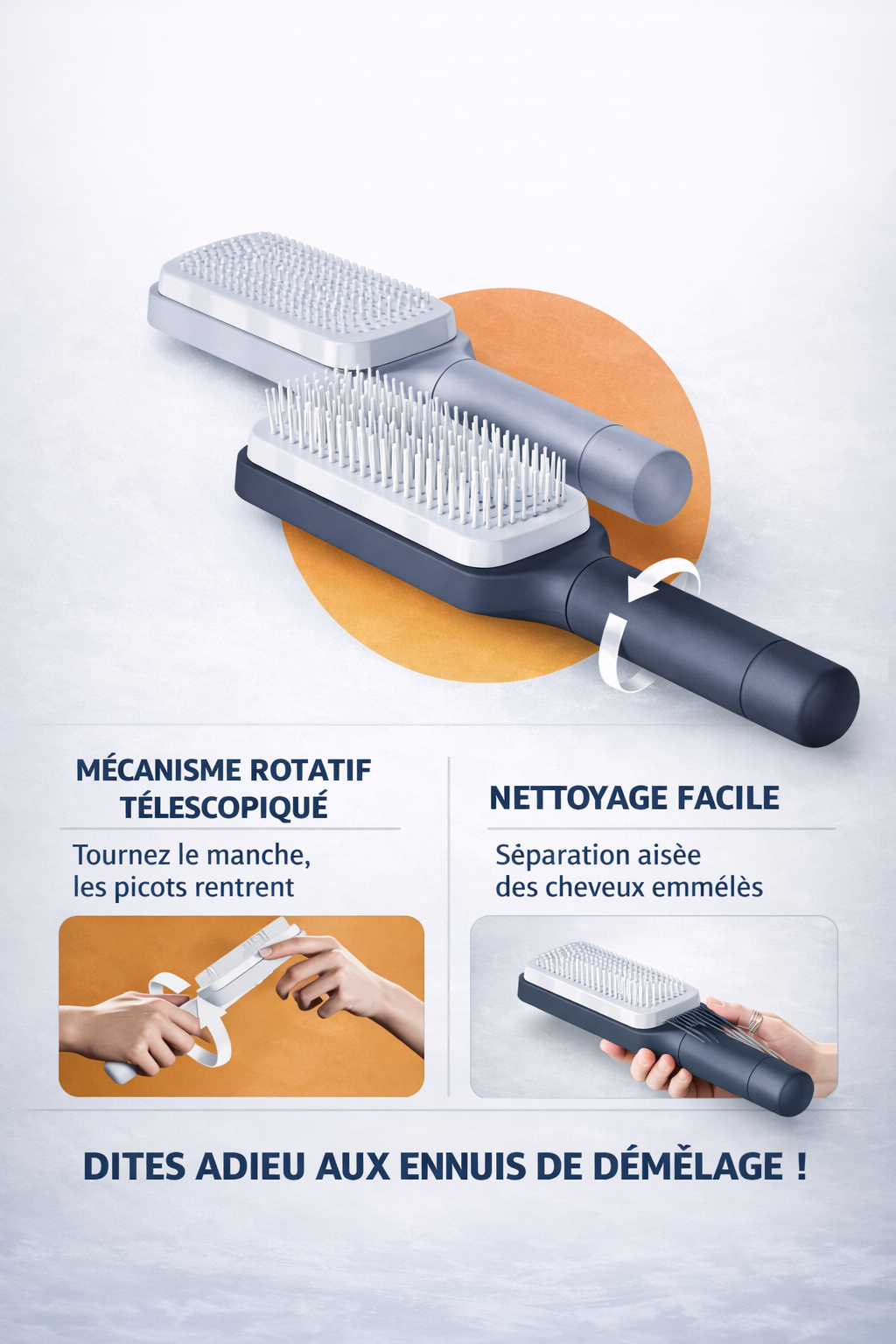 Brosse démêlante anti-statique avec poils souples et design ergonomique