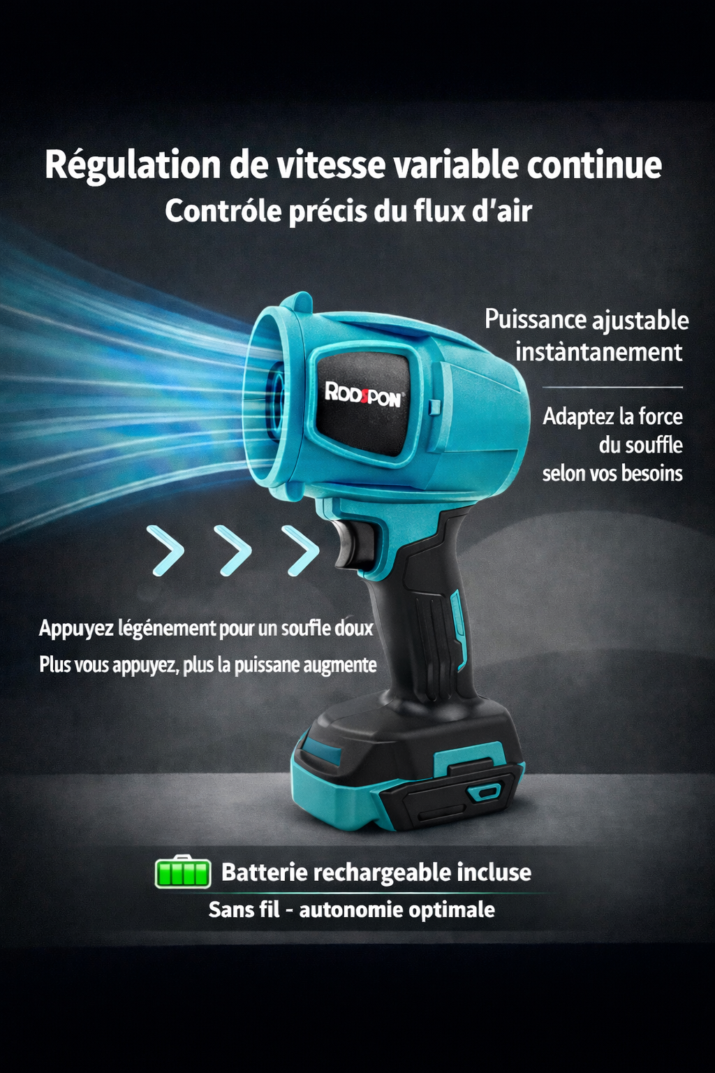 Souffleur électrique sans fil haute puissance – Batterie incluse – Portable